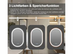 New DripeX Espejo de baño con iluminación LED 70x50 cm, antideflagrante de vidrio anti-fog, espejo de interruptor de pared ovalado, 3 colores, 6500k Blanco