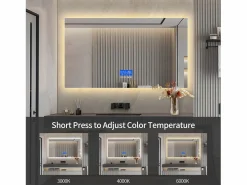 Sale Espejo de baño con iluminación LED - 100 x 60 cm - 3 colores de luz - con indicador de temperatura Blanco