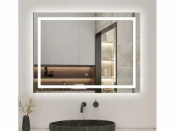 Online Espejo de baño con Led,80 x 60 cm, luz blanca, rectangular, Con función antivaho, memoria agapada, brillo ajustable. Transparente