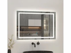 Online Espejo de baño con Led,80 x 60 cm, luz blanca, rectangular, Con función antivaho, memoria agapada, brillo ajustable. Transparente
