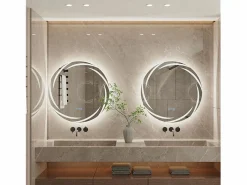 Fativo Espejo de baño de pared, espejo de tocador LED, espejo antivaho iluminado, espejo conectado, 3 pantallas táctiles, 60x60cm