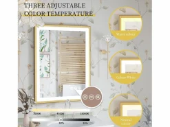 Fativo Espejo de baño iluminado LED antivaho con marco 80x60x4cm