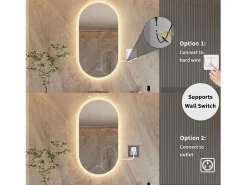 Clearance Fativo Espejo de baño LED ovalado 120x60cm espejo iluminado con 3 colores ajustables antivaho 60x120cm Plateado
