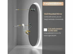 Sale Fativo Espejo de baño LED ovalado 100x50cm espejo de pared iluminado con 3 colores ajustables 100x50cm Plateado