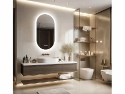 Sale Fativo Espejo de baño LED ovalado 100x50cm espejo de pared iluminado con 3 colores ajustables 100x50cm Plateado