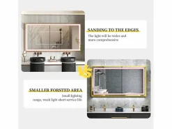 New Fativo Espejo de baño LED rectangular 120x60cm espejo iluminado 3 colores ajustable con marco 120x60x4cm Dorado