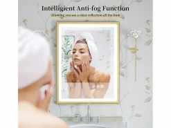 New Fativo Espejo de baño LED rectangular 120x60cm espejo iluminado 3 colores ajustable con marco 120x60x4cm Dorado