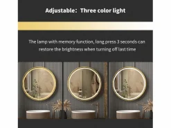 Fativo Espejo de baño LED redondo con 3 colores regulables antivaho 60x60cm