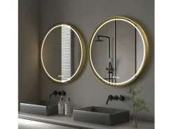 Fativo Espejo de baño LED redondo 80cm iluminación con 3 colores ajustables antivaho 80x80cm Dorado
