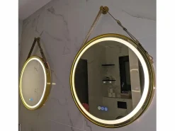 Fativo Espejo de baño LED redondo 80cm iluminación con 3 colores ajustables antivaho 80x80cm Dorado