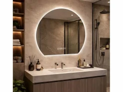 Hauss Spole Espejo de baño LED redondo, 80 cm, color plata con función antivaho - Cristal y metal