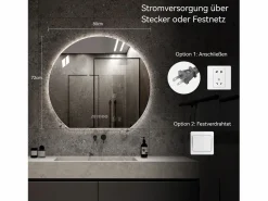 Hauss Spole Espejo de baño LED redondo, 80 cm, color plata con función antivaho - Cristal y metal