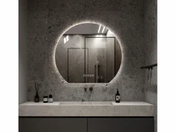 Hauss Spole Espejo de baño LED redondo, 80 cm, color plata con función antivaho - Cristal y metal
