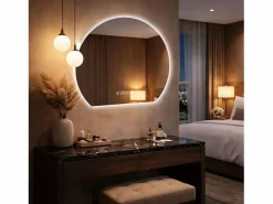 Hauss Spole Espejo de baño LED redondo, 80 cm, color plata con función antivaho - Cristal y metal