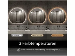 Hauss Spole Espejo de baño LED redondo, 80 cm, color plata con función antivaho - Cristal y metal