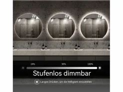 Hauss Spole Espejo de baño LED redondo, 80 cm, color plata con función antivaho - Cristal y metal
