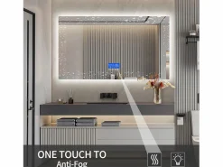 Best Espejo de baño LED 100x60 cm - Iluminación, Táctil, Antivaho, Reloj, Temperatura, Regulable Espejo|Accesorios De Cuarto De Baño