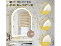 New Espejo de baño LED 60x90cm con iluminación espejo iluminado de pared 3 colores ajustables 60x90x4cm Accesorios De Cuarto De Baño|Espejo De Cuarto De Baño