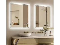 Fativo Espejo de baño LED 80x60cm espejo de pared con iluminación antivaho 80x60cm