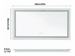 Hot Fativo Espejo de baño LED 160x80cm espejo de pared rectangular con iluminación antivaho 160x80cm Plateado