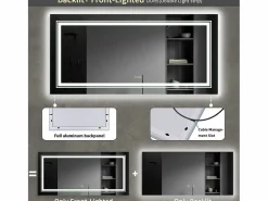 Hot Fativo Espejo de baño LED 160x80cm espejo de pared rectangular con iluminación antivaho 160x80cm Plateado