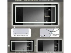 Fativo Espejo de baño LED 100x60cm espejo de pared antivaho rectangular 100x60cm