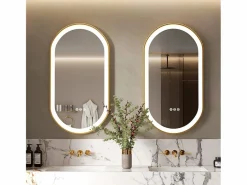 Outlet Fativo Espejo de baño LED 80x50cm espejo de pared ovalado antivaho 3 colores ajustables 80x50x4cm Dorado