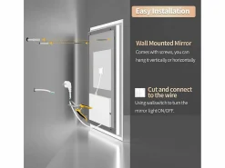 Outlet Fativo Espejo de baño LED 80x80cm espejo de pared cuadrado con 3 colores ajustables 80x80cm Plateado