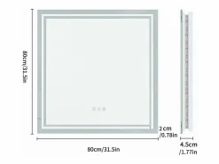 Outlet Fativo Espejo de baño LED 80x80cm espejo de pared cuadrado con 3 colores ajustables 80x80cm Plateado