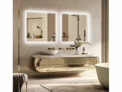 Outlet Fativo Espejo de baño LED 80x80cm espejo de pared cuadrado con 3 colores ajustables 80x80cm Plateado