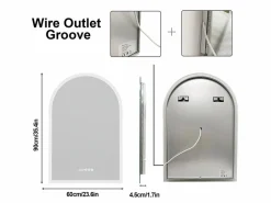 Outlet Espejo de baño LED 60x90cm espejo con bluetooth tricolor antivaho 90x60cm Accesorios De Cuarto De Baño|Espejo De Cuarto De Baño