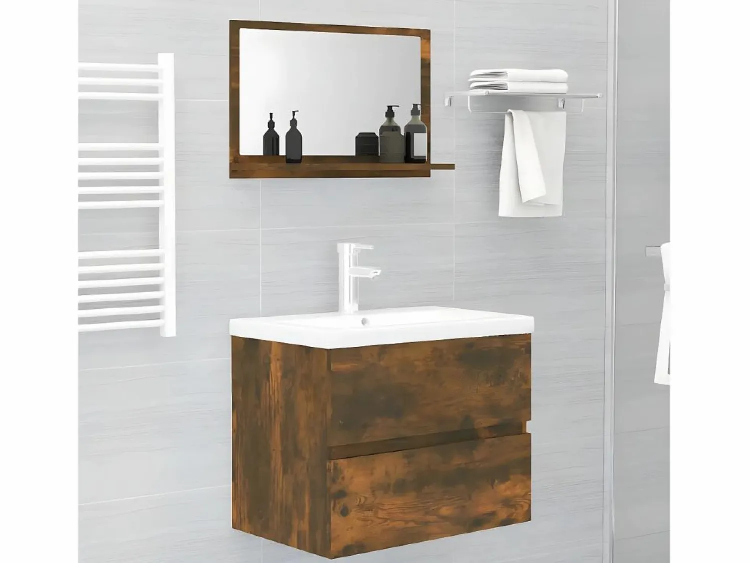 Outlet Espejo de baño madera contrachapada roble ahumado 60x10,5x37 cm ES373263 Accesorios De Cuarto De Baño|Espejo De Cuarto De Baño