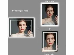 Fativo Espejo de baño rectangular iluminado con LED regulable y 4 botones táctiles - antivaho - 90x70cm