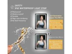 Fativo Espejo de baño rectangular iluminado con LED regulable y 4 botones táctiles - antivaho - 90x70cm