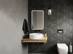 Outlet OZAIA Espejo de baño rectangular iluminado LIMORICO 50x80 cm Negro