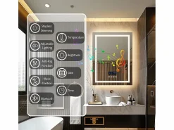 Fativo Espejo de baño rectangular iluminado con LED regulable y 4 botones táctiles - antivaho - 80x60cm