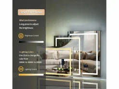 Fativo Espejo de baño rectangular iluminado con LED regulable y 4 botones táctiles - antivaho - 80x60cm