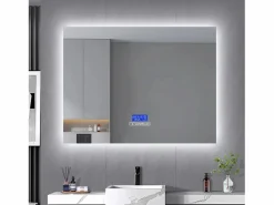 New Espejo de baño redondo de 80 x 100 cm - LED, Bluetooth, temperatura, antivaho, iluminación, táctil, 6 ajustes Transparente
