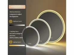 Clearance Espejo de baño redondo LED antivaho de pared con 3 colores ajustables, 80 x 80 cm Accesorios De Cuarto De Baño|Espejo De Cuarto De Baño