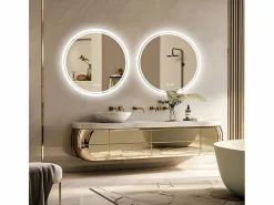 Clearance Espejo de baño redondo LED antivaho de pared con 3 colores ajustables, 80 x 80 cm Accesorios De Cuarto De Baño|Espejo De Cuarto De Baño
