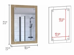 Hot Espejo de Baño Vanguard con forma rectangular Rovere , 70 cm X 50.2 cm X 3.9 cm , Gris / plata Accesorios De Cuarto De Baño|Espejo De Cuarto De Baño