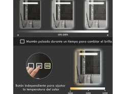 Espejo de baño Veldra 3 colores táctil plata 70x50 cm Mueble De Aseo