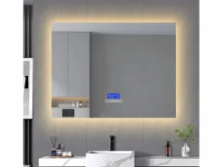 Espejo de baño, 100x80cm, espejo LED con altavoz Bluetooth, iluminación ajustable, función antivaho, indicador de temperatura