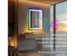 Discount Espejo de baño 90x70cm RGB y LED regulable + antivaho + Bluetooth 5.2 + Reloj + 3 colores 4 botones Accesorios De Cuarto De Baño|Espejo De Cuarto De Baño