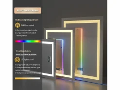 Discount Espejo de baño 90x70cm RGB y LED regulable + antivaho + Bluetooth 5.2 + Reloj + 3 colores 4 botones Accesorios De Cuarto De Baño|Espejo De Cuarto De Baño