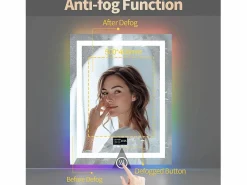 Discount Espejo de baño 90x70cm RGB y LED regulable + antivaho + Bluetooth 5.2 + Reloj + 3 colores 4 botones Accesorios De Cuarto De Baño|Espejo De Cuarto De Baño
