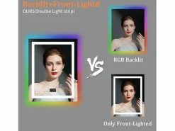 Discount Espejo de baño 90x70cm RGB y LED regulable + antivaho + Bluetooth 5.2 + Reloj + 3 colores 4 botones Accesorios De Cuarto De Baño|Espejo De Cuarto De Baño