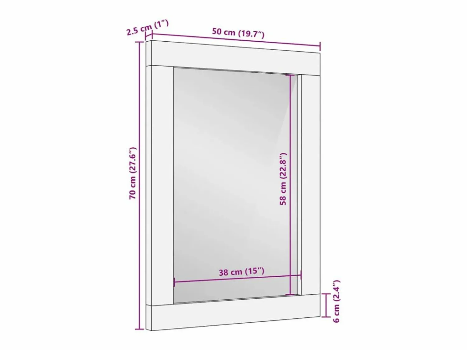 Espejo de baño 50x70x2,5 cm madera maciza de mango y cristal Accesorios De Cuarto De Baño|Espejo De Cuarto De Baño