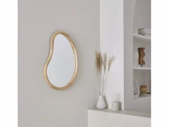 Sweeek Espejo de madera de abeto decorativo de pared, 65cm natural