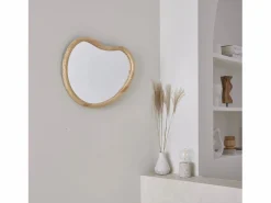 Sweeek Espejo de madera de abeto decorativo de pared, 65cm natural